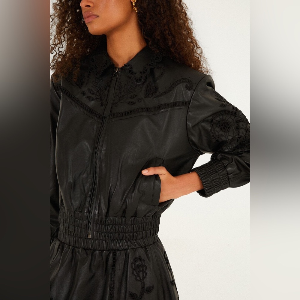 Farm Rio Black Richelieu Heart Leather Jacket